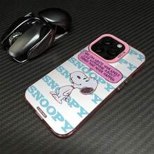 Miniso Peanuts Comic Snoopy Phone Case With  "SNOOPY" Text, Snoopy Character And Inspirational Quote  For IPhone 17 Pro Max/17 Pro/17 AIR/17 16, 15, 14, 13, 12, 11 Pro Max, X, XR, XS Max, 8, 7 Plus,Ideal For Holiday Gifting,The Girlfriend,Stocking Stuffers,For Iphone 17 Pro Max Case,Iphone 17 Pro Max Case,Iphone 17 Case. - 粉色 - 查看 1