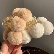 1pc Women's Fluffy Fur Hair Claw Clip Large Winter Lazy Bun Hair Accessory Cute Faux Fur Ball Hair Grabber - Multicolor - View 3