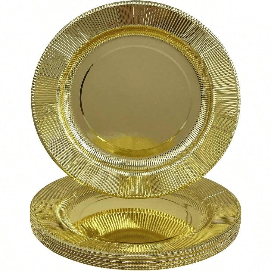 DDISPOSABLE ROUND RIPP RIM CHARGER PLATES - 10 PC - Gold - Gold - View 1