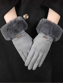 1對開指藏釦鹿皮毛絨暖手套,可觸控屏幕,女性開車時既時尚又保暖