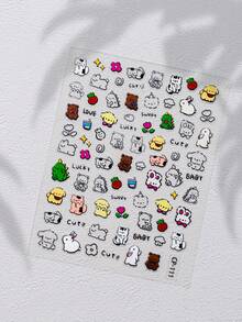1套可爱卡通贴纸，包含小动物和食物元素，可用于装饰笔记本、计划本、手机等。 - 彩色 - 查看 4