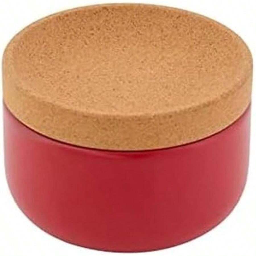Contenedor de cerámica y corcho para almacenar ajos, transpirable, permite el flujo de aire para mayor frescura, apilable, ahorra espacio, tapa de corcho natural y cerámica color(Salt Pig Rojo -) - Multicolor - Ver 1