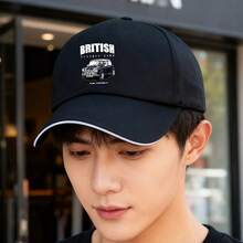 Sports cap with a black British classic car design and a mini car pattern retro fashionable visual baseball cap small head around Baseball cap sports snapback graphic print breathable unisex duck cap low cap low cap large head around ball cap snapback cap Duckville cap - ブラック - チェックする 1