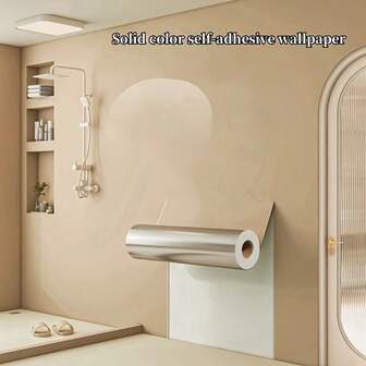 1卷纯色米白色乙烯基壁纸，自粘可移除，适用于家庭和宿舍墙面翻新、艺术墙、墙面装饰、衣柜、橱柜、梳妆台、桌面装饰、家居装饰、卧室装饰、房间装饰、公寓装饰