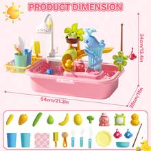 4-In-1 Pretend Play Kitchen Sink Water Play Table Interactive Washing Up Toy - Pink - View 7