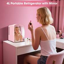 iceBlue 4L Mini Fridge For Makeup & Drinks - Car/Home Portable Cooler,LED Mirror Skincare Refrigerator - 粉色 - 查看 3