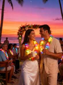 26PCS Light Up Hawaiian Leis LED Light Up Flower Leis Necklace Hawaiian Leiswith LED Lights Beach Tropical Carnival Party Supplies Luau Leis For Hawaii LuauThemed Party Carnival Beach Wedding Masquerade, Music Festival(Multicolor) - 夏威夷發光花環26PCS - 查看 3