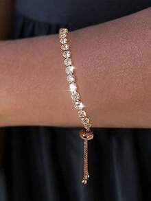 1pc Versatile Shiny Tennis Round CZ Chain Bracelet Everyday Wear Versatile Accessory Holiday Wedding Engagement Anniversary Party Gift - Bracelet - View 2