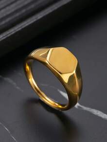 Stainless Steel 18K Gold Plated Minimalist Geometric Couple Ring, Unisex, Holiday Gift - Yellow Gold - View 7