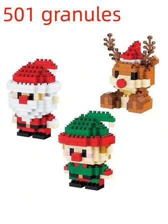 3 piezas Bloques de construcción de juguete con temas navideños de dibujos animados, Papá Noel, Padre Navidad, Duende de Navidad, Pequeños modelos de personajes navideños, Decoración de escritorio, Regalo de Navidad