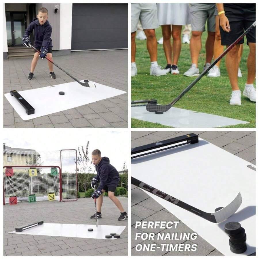 Shoot Pad - Sports Training Aid Shooting, Passing And Stick Handling - Skills Training Practice Surface 30 Inchx 60 Inch - Reel Feeling Roll Board - Shoot Pad + Passer One Timer - View 1