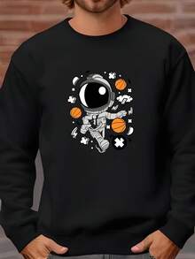 Suéter de Astronauta para Hombres con Temática Espacial y Baloncesto - Cuello Redondo Casual, Manga Larga con Estampado de la Luna e Inglés, Ropa Deportiva Fanática Gimnasio/Invierno Lavable a Mano Jerseyde Atrónomo, Suéter de Halloween para Hombres, Suéter Navideño Divertido, Camisetas de Manga Larga para Hombres, Camisetas de Halloween para Hombres Manga Larga, Suéter de Navidad para Hombres, Camisas de Manga Larga para Hombres, Suéteres de Halloween para Hombres, Sudadera - Oscuro - Ver 1