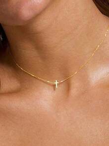 1pc Exquisite Fashion Cross Pendant Necklace Suitable For Women's Daily Wear - Vàng - Xem 1