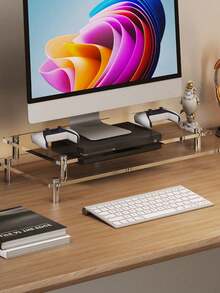 1pc Clear Acrylic Laptop Stand Riser 30/40/50cm Transparent Computer Monitor Display Holder Desktop Organizer For Office Home Storage Rack