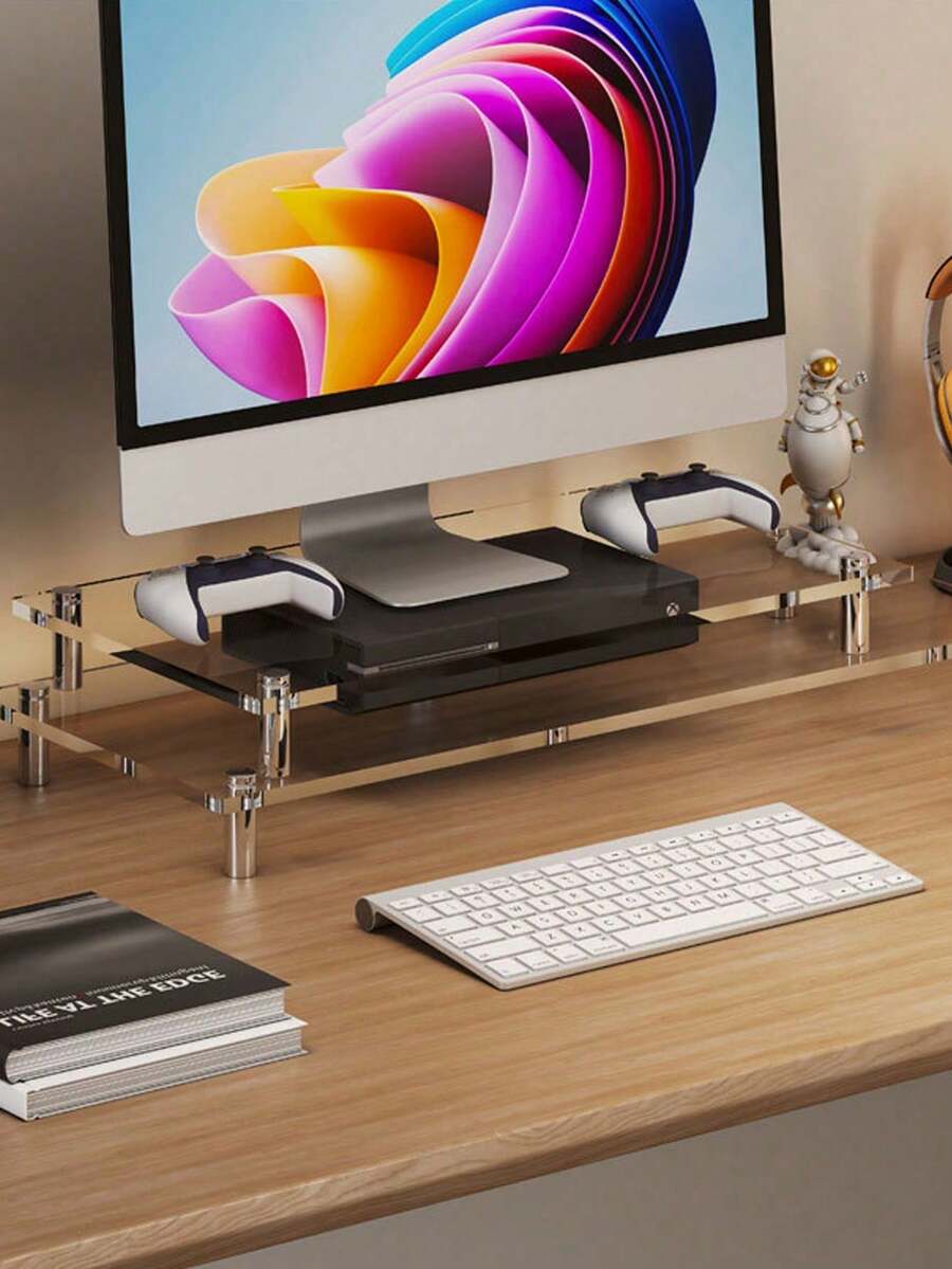 1pc Clear Acrylic Laptop Stand Riser 30/40/50cm Transparent Computer Monitor Display Holder Desktop Organizer For Office Home Storage Rack