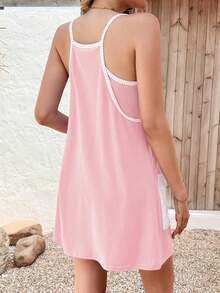 Women's Tennis Dress Athletic Mini Romper With Built-In Shorts Summer Active Outfits - Hồng - Xem 3