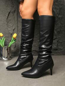 Fall/Winter Fashionable Pointed Toe Slim High Heel Tall Boots For Women - Black - View 11