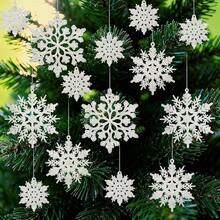 50 copos de nieve,Decoraciones para árbol de Navidad, adornos de copo de nieve para árbol,adornos de copos de nieve blancos con purpurina Decoración de Árbol de Navidad Chimenea de Techo Interior - Blanco - Ver 13