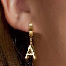 2 Pieces /Set Of Stylish And Exquisite Mini Stainless Steel Balloon Bubble A-Z, 26-Letter Pendant Earrings, Simple And Creative Niche Design, Casual Style Earrings, Suitable For Ladies To Wear Casually In Daily Life, Festival Party Gifts! - Yellow Gold - View 30