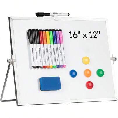 Dry Erase White Board Magnetic Desktop Whiteboard 16 X 12inch With Stand 10 Markers 4 Magnets And 1 Eraser Portable DoubleSided White Board For Drawing Office Home School White