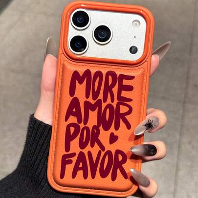 Leather Slogan Element Fashion Phone Case 1pc New Padded Anti-Scratch Leather Texture Phone Protective Case, Compatible With IPhone 15 Pro Max, 14 Plus, 13 Pro Max, 12, 11, 7G, 7P, IX, XR, XS Max, 17 Pro, Air With Camera Lens Protrusion And Anti-Drop Protection Birthday Gift Anniversary Gift Spring Gift Gift