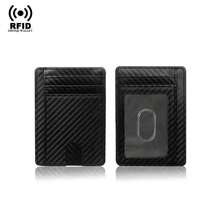 Cartera con bloqueo RFID para hombres, portadores de tarjetas de crédito, cuero, fibra de carbono, carteras minimalistas, estuche delgado para tarjetas inteligentes - Rojo - Ver 5