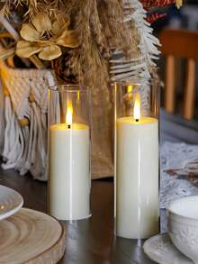 2 piezas/3 piezas/5 piezas Velas sin llama con control remoto, para boda, decoración del hogar, centro de mesa, propuesta, Navidad, decoración de fiesta - transparente - Ver 5