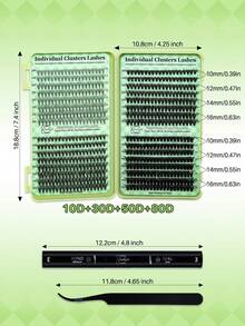 640PCS D Curl Mixed 10-16mm 10D30D50D80D Lashes Book Kit With Bond&Seal Lash Applicator, 4 Styles In One Tray, Perfect For Beginners & Proficient Easy Apply For Makeup Daily - Black - View 2