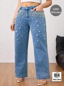 Women's Casual Washed Wide Leg Denim Pants - Rửa trung bình - Xem 2