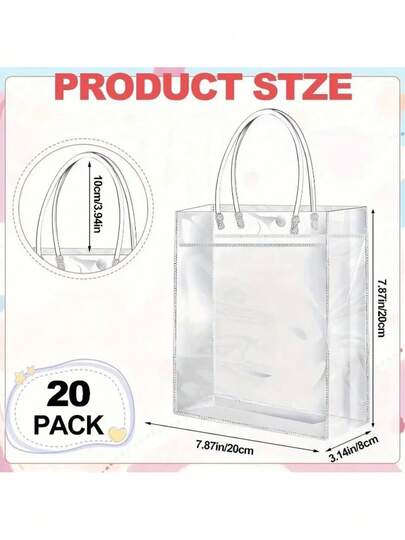 20 piezas de bolsas de regalo de plástico transparente con asas, bolsas de transporte de plástico PVC reutilizables para empaquetar regalos para fiestas, vacaciones, San Valentín, bodas y cumpleaños (20 X 20 X 8 cm), bolsas de compras, bolsas de regalo para fiestas de cumpleaños y bodas, bolsas de transporte para manualidades, bolsas de recuerdos para fiestas