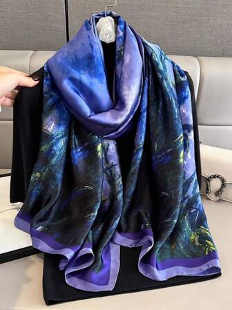 1pc 180*85cm Outdoor Lightweight Printed Scarf/Shawl For Women, Fashion Chiffon Scarf, Windproof, Suitable For All Seasons, Colorful Floral/Striped Pattern, Yellow/Black/Coffee Brown Rectangle Scarf, Soft & Warm Headscarf
