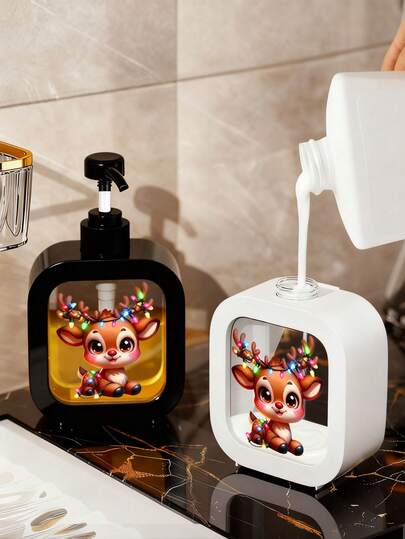 带泵的圣诞皂液器 - 可爱的驯鹿设计皂液器 - 保湿洗手皂泵瓶，适用于浴室和厨房水槽配件，这款装饰性皂液器非常适合盛放液体洗手皂或洗洁精，是您可再填充浴室和厨房皂液器的绝佳补充