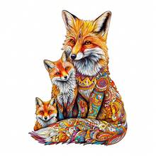 1件狐狸家族木製不對稱拼圖，動物造型2D拼圖玩具，適合兒童與成人，益智遊戲，派對、節日、聖誕與生日禮物，獨特魔幻桌面裝飾創意木製拼圖禮品 - 彩色 - 查看 1