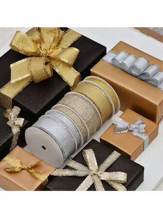 1条DIY装饰丝带，闪亮金银流苏 - 适用于礼品包装、服装装饰、花束制作、鲜花包装、节日庆典、圣诞节、婚礼派对、DIY领结、家居装饰、礼盒包装、邀请函、花卉设计、手工玫瑰、节日和派对装饰