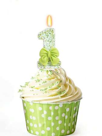 绿色粉末蝴蝶结数字0-9生日结婚纪念日情人节派对蛋糕装饰蜡烛