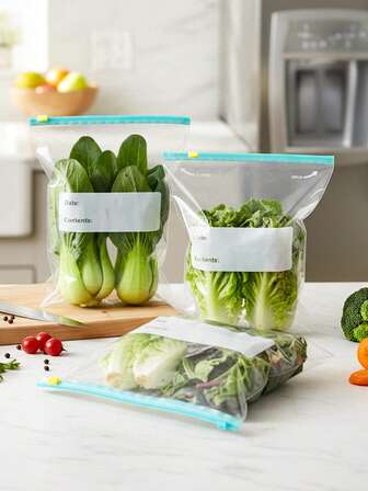 10/30/50pcs Reusable Food Storage Bags, Thick Freezer Bags For Fridge, Ideal For Food Organization, Kitchen Food Packaging, Snack Storage, Fruit & Vegetable Sorting, Keeps Ingredients Fresh, Essential Household Food Preservation Bags