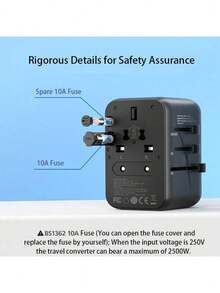 PHILIPS محول سفر SPB1006B PD20W، منفذا USB، منفذ Type-C، شحن سريع (2A1C)، متوافق عالميًا مع المملكة المتحدة، وأوروبا، وأمريكا، وأستراليا، واليابان، وسنغافورة. مناسب للسفر الدولي. محول سفر عالمي. - مشاهدة 5