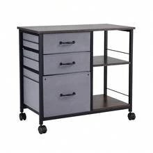 Metal File Cabinet, Mobile Filing Cabinet With 3 Fabric Drawers And 2 Open Shelves, Wooden Vertical Filing Storage Cabinets With Wheels For Letter, A4, Legal Size File, Easy Assembly - Dark Grey - View 8