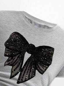 Toddler Girls' Bow Print Short Sleeve Top And Loose Fit Pants Set - Grey - View 3