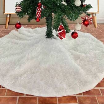 1pc Soft Faux Fur Silver Snowflake Christmas Tree Skirt, Foldable, Washable, For Christmas Tree Decoration, Suitable For Living Room, Bedroom, Outdoor