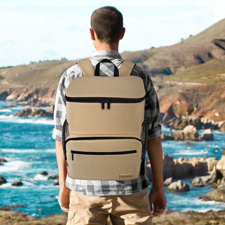 Cooler Backpack Insulated Leak-Proof Backpack Stylish Portable Cooler Bag Beach Picnic Camping Hiking Outdoor Cooling Backpack With 4 Pockets For Men Women, Khaki - 卡其色 - 查看 2