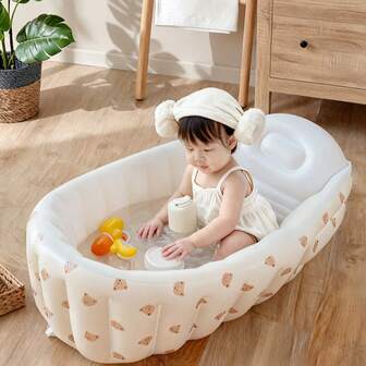 1pc Inflatable Baby Bathtub, Korean Style Inflatable Bathtub, Infant Paddling Inflatable Bathtub, Baby Bathtub, Infant Inflatable Bathtub, Toddler Foldable PVC Bathtub, Children Home Swimming Pool Bathtub