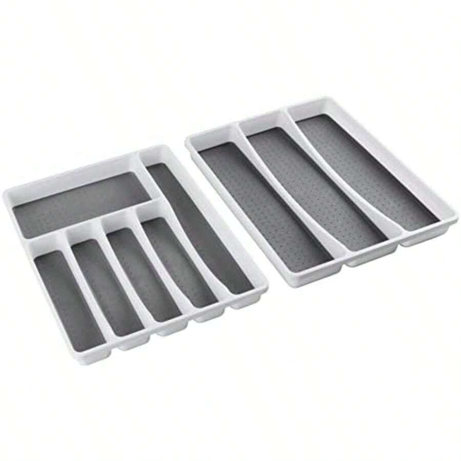 Masirs Organizador de cubiertos antideslizante - Bandeja para utensilios de cocina y cajones, diseño profundo y ajustable - Set de 2 piezas con 9 secciones(default) - Multicolor - Ver 1