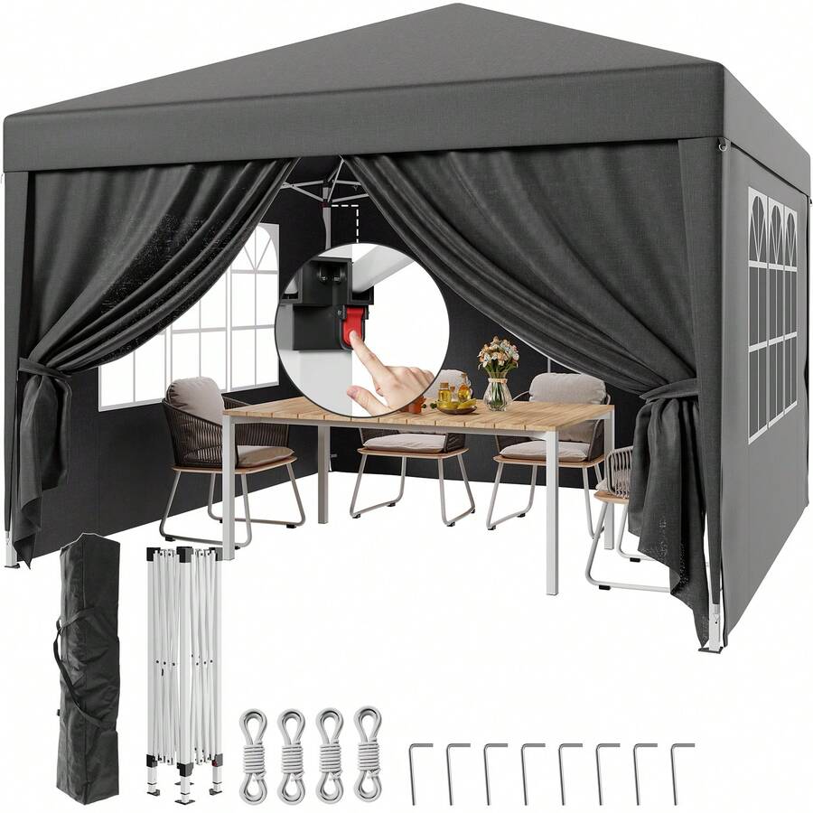 DEVOKO 3 X 3 M Pavilion With Edge Covering, Foldable Pavilion, Suitable For Beach Picnics, Gardens And Outdoor Areas – Waterproof, Windproof Sun Protection - Grey - View 1