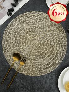 1/2/4/6pcs Gold Round Simple PVC Placemats, Washable, Easy To Clean, Wipe-Clean, Non-Slip, Holiday Wedding Party Dining Table Decor - Multicolor - View 11