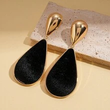 1pcs Niche Velvet Water Drop Earrings - Vintage Style Accessories, Daily/Outfit Decoration, Eye-Catching Personality Gift - Kim bạc-Vàng-Đen - Xem 13