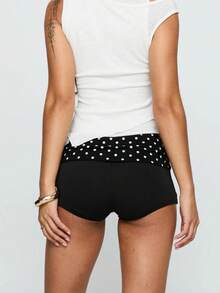 Women Causal Mini Shorts Y2k Fold Over Polka Dots Micro Shorts Elastic Low Waist Lounge Shorts  Pajamas Shorts Boyshorts Summer Going Out Versatile Style Shorts Wear - màu đen - Xem 3