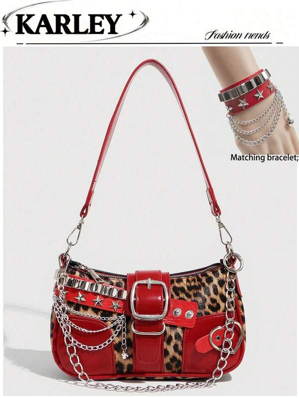 Fashionable Versatile Crescent Moon Bag, Y2K Millennium Chain Strap Shoulder Bag, Underarm Bag, Faux Pearl Strap, Handheld Shoulder Crossbody Bag, Chain Mini Bag, Multiple Interchangeable Straps