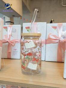 1 套/本蝴蝶结咖啡玻璃吸管杯，少女风玻璃吸管杯，果汁牛奶玻璃吸管杯，可重复使用，16.91盎司/500毫升 - 彩色 - 查看 9