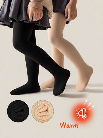 女童纯色复古连裤袜/打底裤，半条装，保暖内衬，柔软舒适，适合秋冬季节、度假、旅行、日常搭配、开学季穿着，多种颜色可选